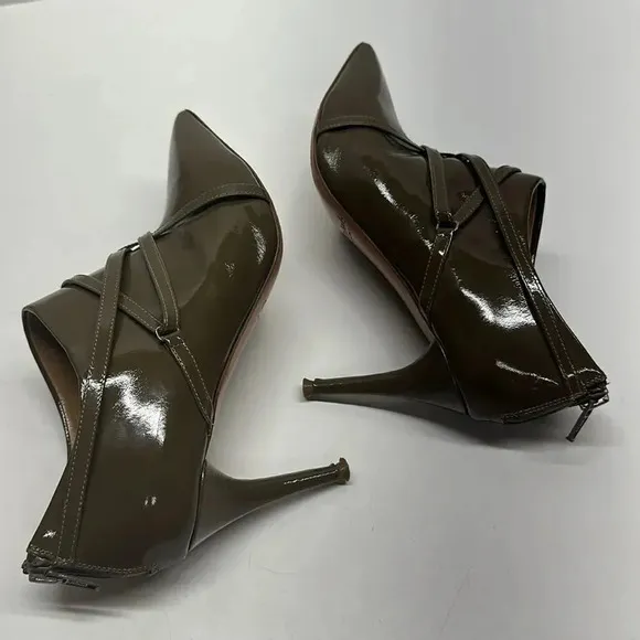 Chloe Ankle Heeled Boots Booties Boot Patent Leather Olive Green Size EU 37 US 7