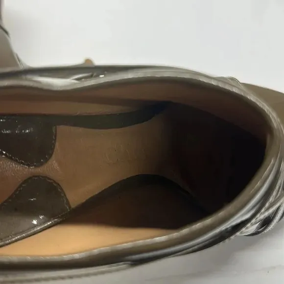 Chloe Ankle Heeled Boots Booties Boot Patent Leather Olive Green Size EU 37 US 7