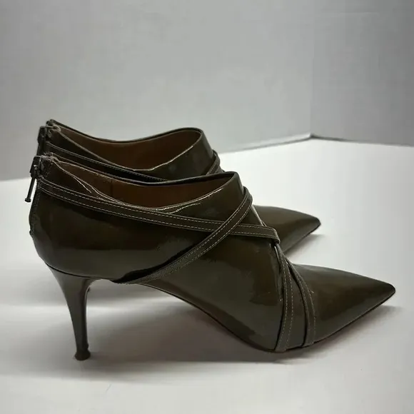Chloe Ankle Heeled Boots Booties Boot Patent Leather Olive Green Size EU 37 US 7