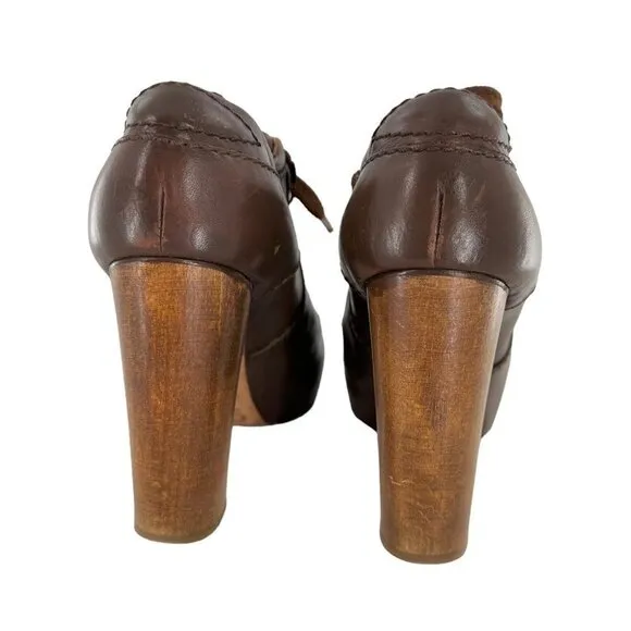 CHLOE Brown Leather Lace Up Oxford Heels Size 36.5 Granny Booties Steampunk
