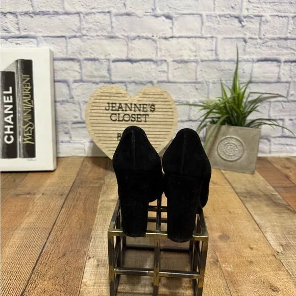 CHLOE Black Suede Block Chunky Heel Pump Shoes Round Toe Size Euro 39.5 US 9.5