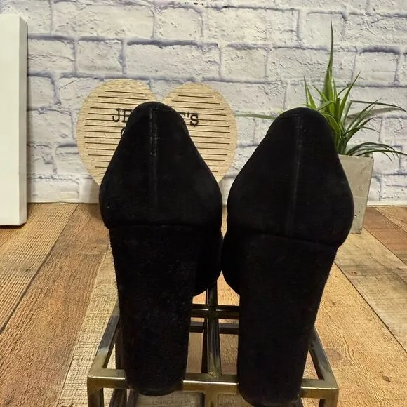 CHLOE Black Suede Block Chunky Heel Pump Shoes Round Toe Size Euro 39.5 US 9.5