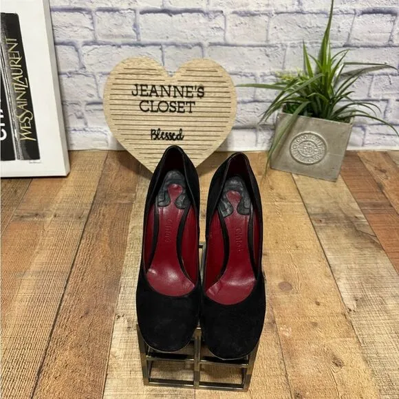 CHLOE Black Suede Block Chunky Heel Pump Shoes Round Toe Size Euro 39.5 US 9.5