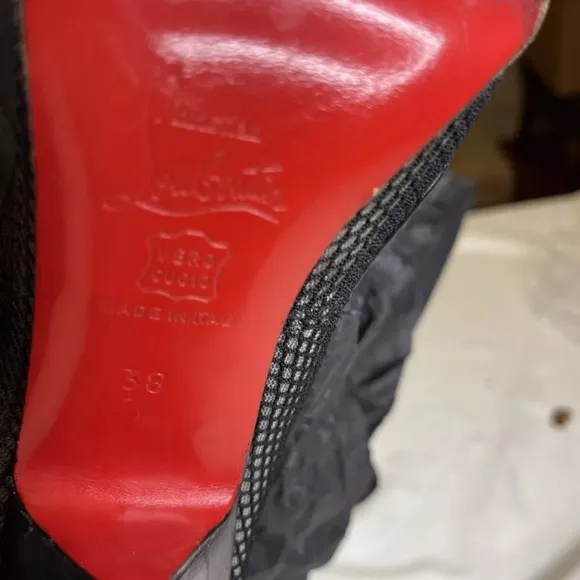 CHRISTIAN LOUBOUTIN  Black Mesh &amp; Leather, 4.5” Heels 38 Eur, 8 USA, SLIM Feet A