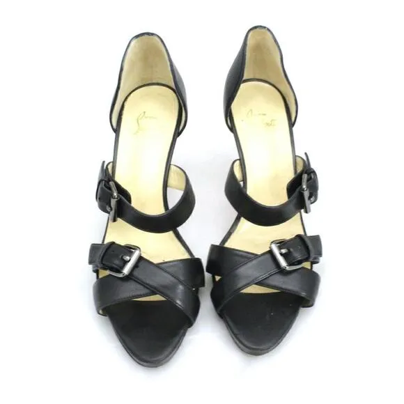 Christian Louboutin Criss Cross Sandals Black Heels Shoes 8.5 EU 39 $1095