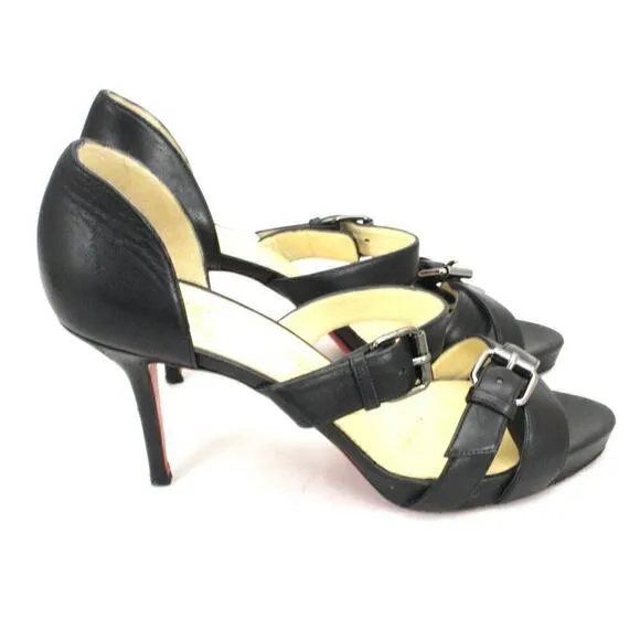 Christian Louboutin Criss Cross Sandals Black Heels Shoes 8.5 EU 39 $1095