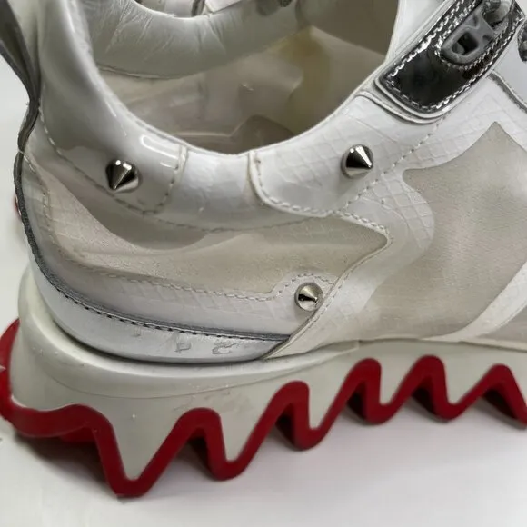 Christian Louboutin Womens White &amp; Red Mesh Sharkina Patent Lace Up Sneaker 38