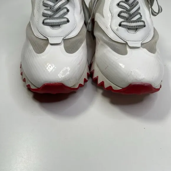Christian Louboutin Womens White &amp; Red Mesh Sharkina Patent Lace Up Sneaker 38