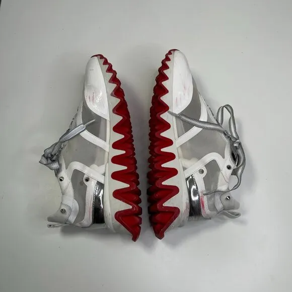 Christian Louboutin Womens White &amp; Red Mesh Sharkina Patent Lace Up Sneaker 38