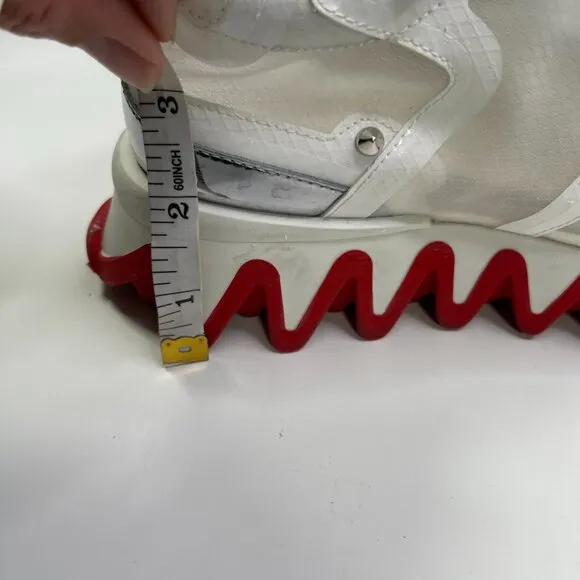 Christian Louboutin Womens White &amp; Red Mesh Sharkina Patent Lace Up Sneaker 38
