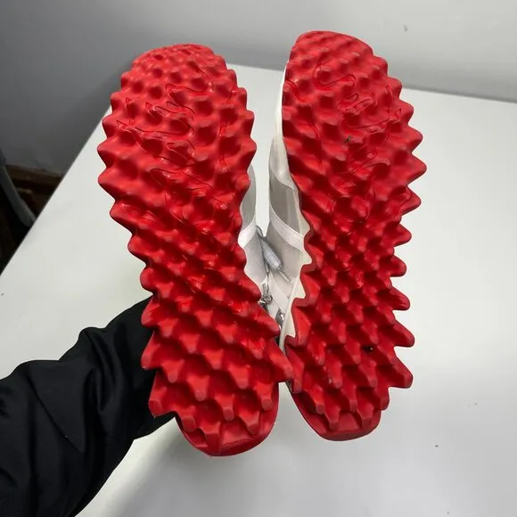 Christian Louboutin Womens White &amp; Red Mesh Sharkina Patent Lace Up Sneaker 38