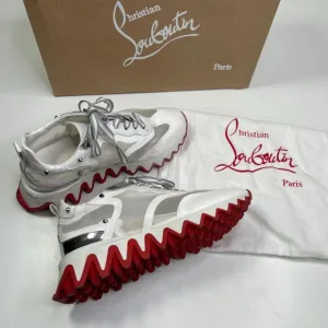 Christian Louboutin Womens White &amp; Red Mesh Sharkina Patent Lace Up Sneaker 38