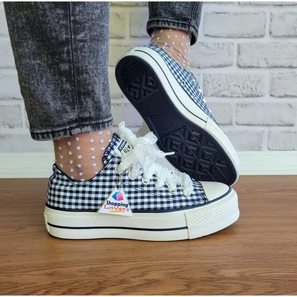 ❤️❤️Chuck Taylor All Star Lift Platform Gingham Sz 9 Women's Shoes White A13664C