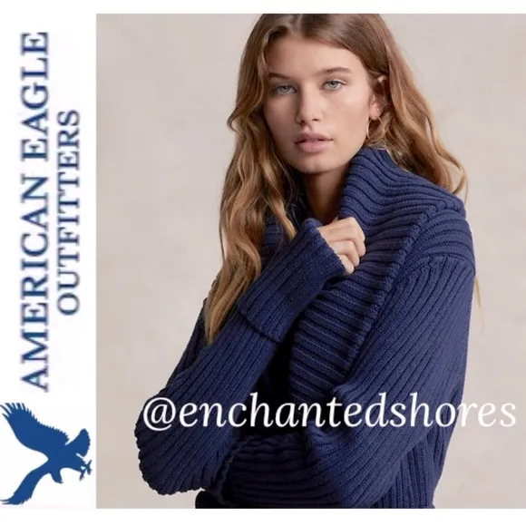 Chunky Knit Sweater Shawl Collar Wrap Front Vneck Vintage Dye Blue Size Large