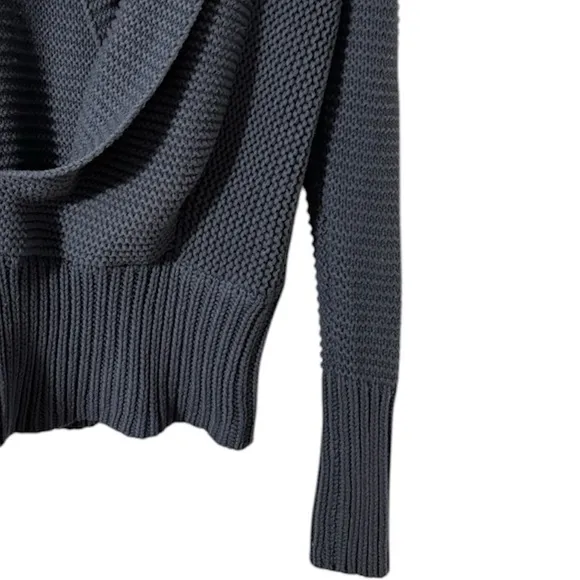 Chunky Knit Sweater Shawl Collar Wrap Front Vneck Vintage Dye Blue Size Large