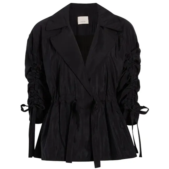Cinq A Sept Emmeline Drawstring-Waist Woven Nylon Jacket Relaxed Glam Black XS