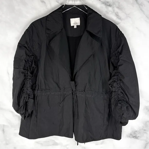 Cinq A Sept Emmeline Drawstring-Waist Woven Nylon Jacket Relaxed Glam Black XS
