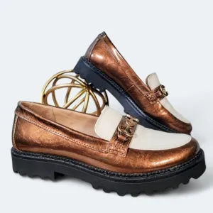 Circus by Sam Edelman Deana Bronze and Cream Platform Lug Sole Loafers Size 9