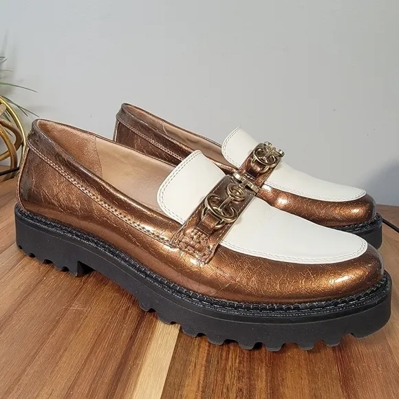 Circus by Sam Edelman Deana Bronze and Cream Platform Lug Sole Loafers Size 9