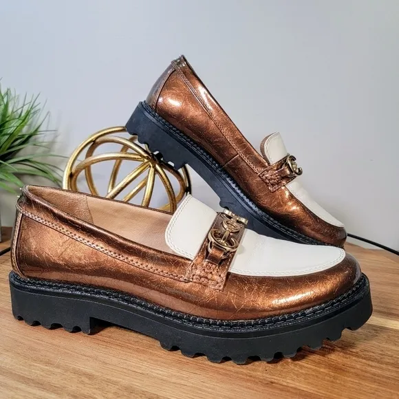 Circus by Sam Edelman Deana Bronze and Cream Platform Lug Sole Loafers Size 9