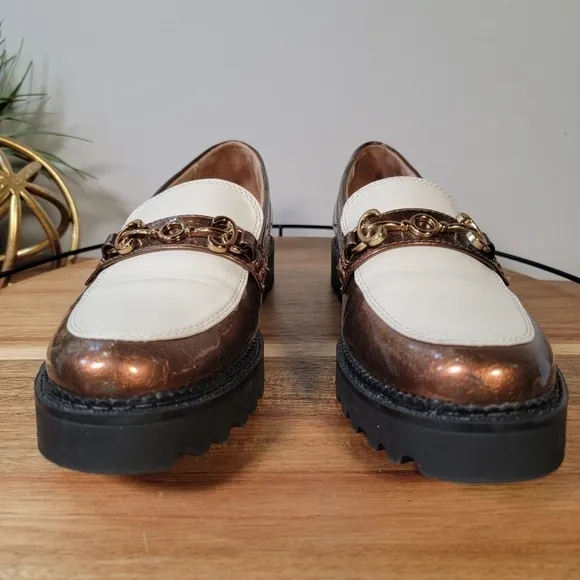 Circus by Sam Edelman Deana Bronze and Cream Platform Lug Sole Loafers Size 9