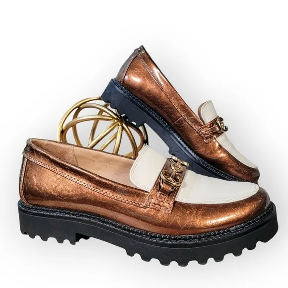 Circus by Sam Edelman Deana Bronze and Cream Platform Lug Sole Loafers Size 9