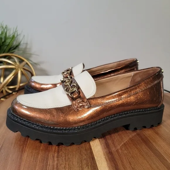 Circus by Sam Edelman Deana Bronze and Cream Platform Lug Sole Loafers Size 9