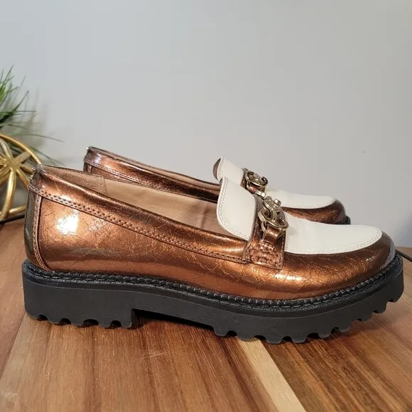 Circus by Sam Edelman Deana Bronze and Cream Platform Lug Sole Loafers Size 9