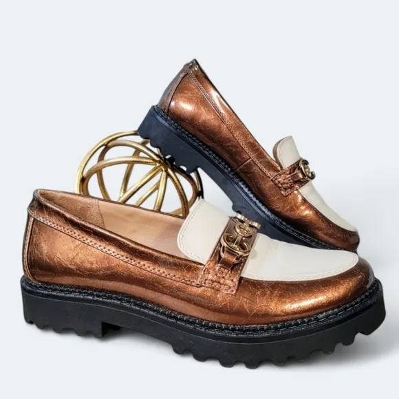 Circus by Sam Edelman Deana Bronze and Cream Platform Lug Sole Loafers Size 9