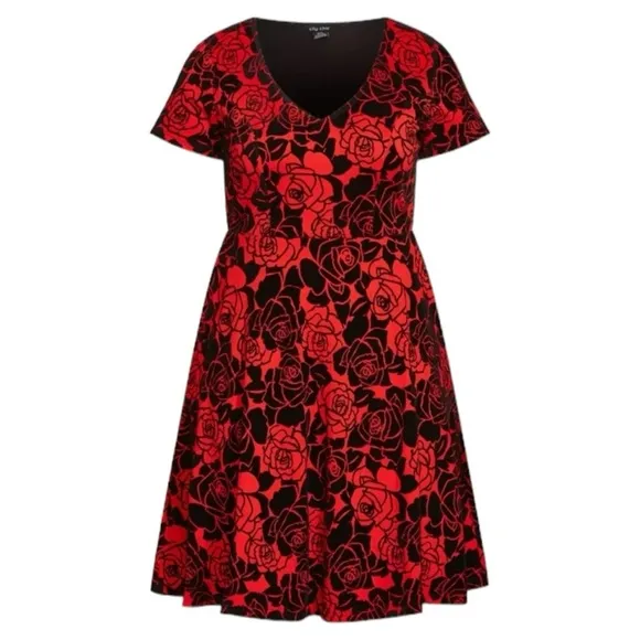 City Chic Dress Posie in Black Red City Chic Size Small