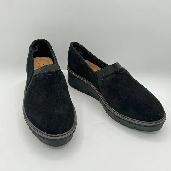 CLARKS AIRABELL MID LOAFER WOMENS BLACK SUEDE  SIZE 8 WIDE  NEW!!!!!!
