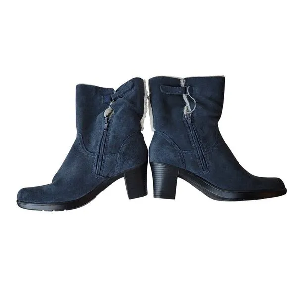 Clarks Bendables Ankle Boots Booties Womens 7 Faux Fur Blue