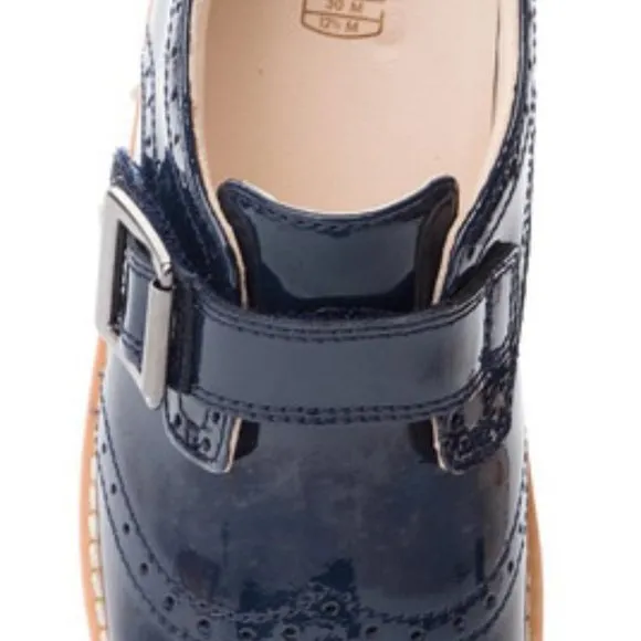 Clarks Crown Pride Toddler Blue Navy Patent Leather Brogues dress shoes NWT Box