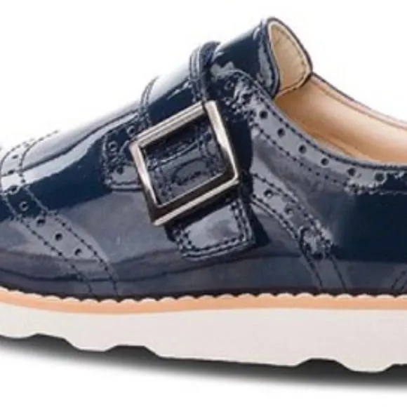 Clarks Crown Pride Toddler Blue Navy Patent Leather Brogues dress shoes NWT Box
