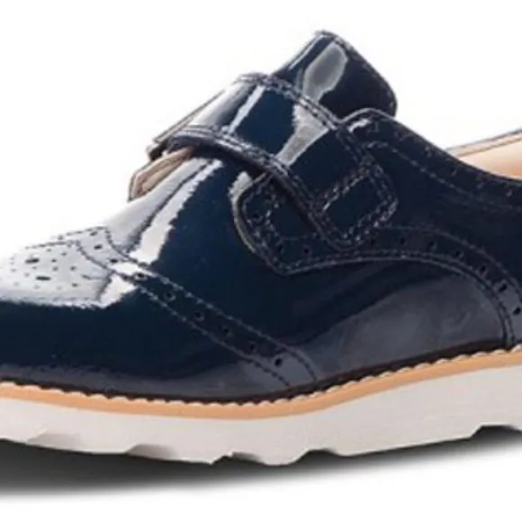 Clarks Crown Pride Toddler Blue Navy Patent Leather Brogues dress shoes NWT Box