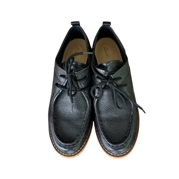 Clarks Eden Women's Size 9 Black Mid Lace Chunky Leather Loafer Shoes