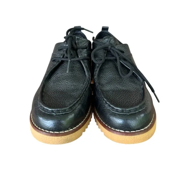 Clarks Eden Women's Size 9 Black Mid Lace Chunky Leather Loafer Shoes