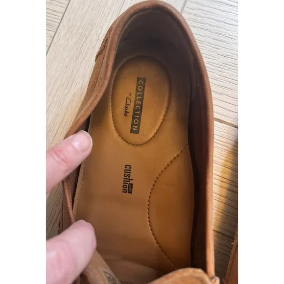 Clark's Men Soft Cushion Carmel Brown Leather Slip On Driving Shoes. Sz 10.5M
