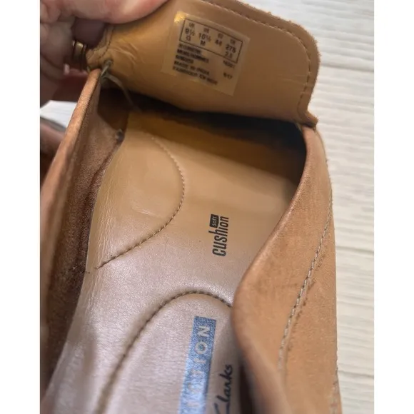 Clark's Men Soft Cushion Carmel Brown Leather Slip On Driving Shoes. Sz 10.5M