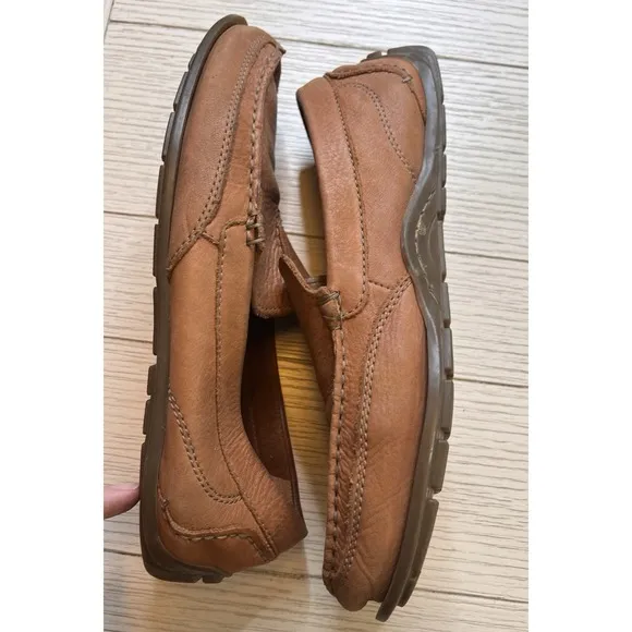 Clark's Men Soft Cushion Carmel Brown Leather Slip On Driving Shoes. Sz 10.5M