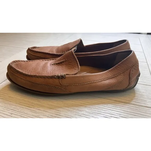 Clark's Men Soft Cushion Carmel Brown Leather Slip On Driving Shoes. Sz 10.5M