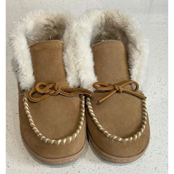 Clarks Mens Indoor Outdoor Lace up Plush Fur Leather Slipper Cinnamon Sz 7M