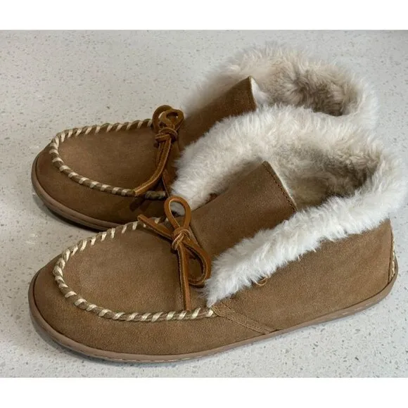 Clarks Mens Indoor Outdoor Lace up Plush Fur Leather Slipper Cinnamon Sz 7M