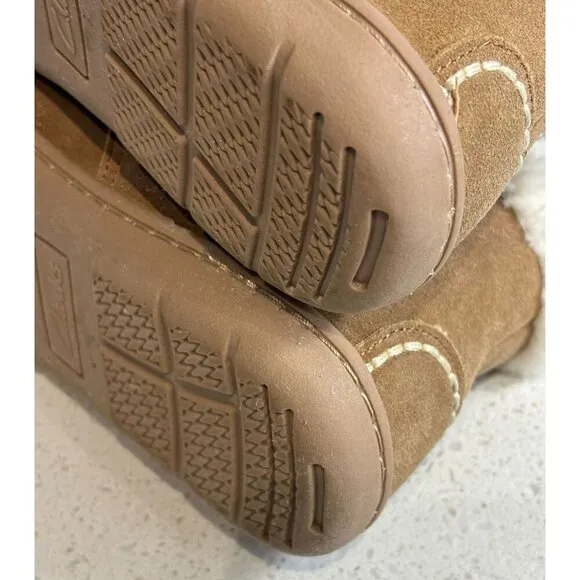Clarks Mens Indoor Outdoor Lace up Plush Fur Leather Slipper Cinnamon Sz 7M