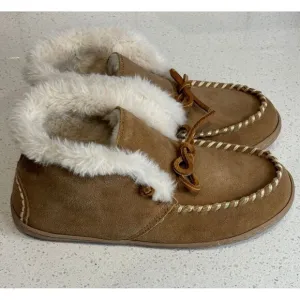 Clarks Mens Indoor Outdoor Lace up Plush Fur Leather Slipper Cinnamon Sz 7M