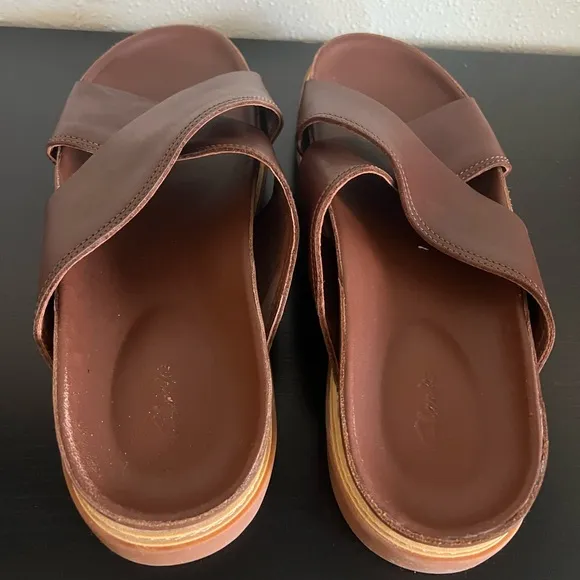 Clarks Men's Trace Cross Slide Sandals Brown Leather 11