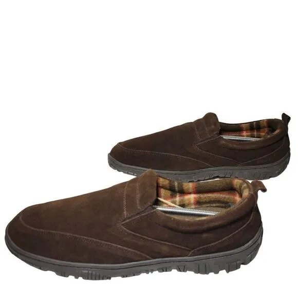 Clarks Slippers Mens Size 12 Slip On Brown Suede Indoor Outdoor Removable Insole