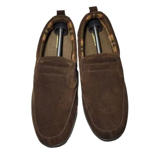 Clarks Slippers Mens Size 12 Slip On Brown Suede Indoor Outdoor Removable Insole
