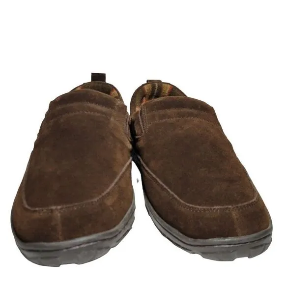Clarks Slippers Mens Size 12 Slip On Brown Suede Indoor Outdoor Removable Insole