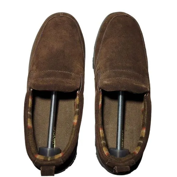 Clarks Slippers Mens Size 12 Slip On Brown Suede Indoor Outdoor Removable Insole